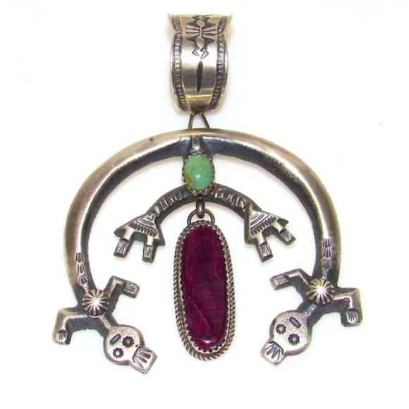 Navajo M. Cayatineto Navajo Turquoise Purple Spiny Sterling Silver Naja Pendant